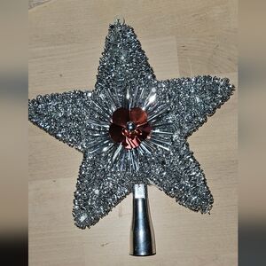 Amglo Silver Star Tree Topper with Red Accent Christmas Holiday Decoration Tree